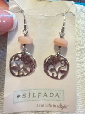 Silpada Pink Bead Floral Filigree Drop Earrings